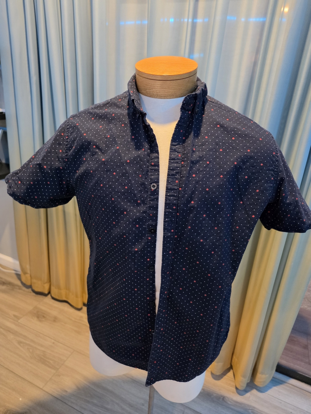 Cactus Man Ricky Singh Playing Card Spade Polka Dot Woven Button Up Shirt Large